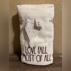 Rae Dunn Love Fall Most of All Set of Hand Towels White Maroon Autumn NWT